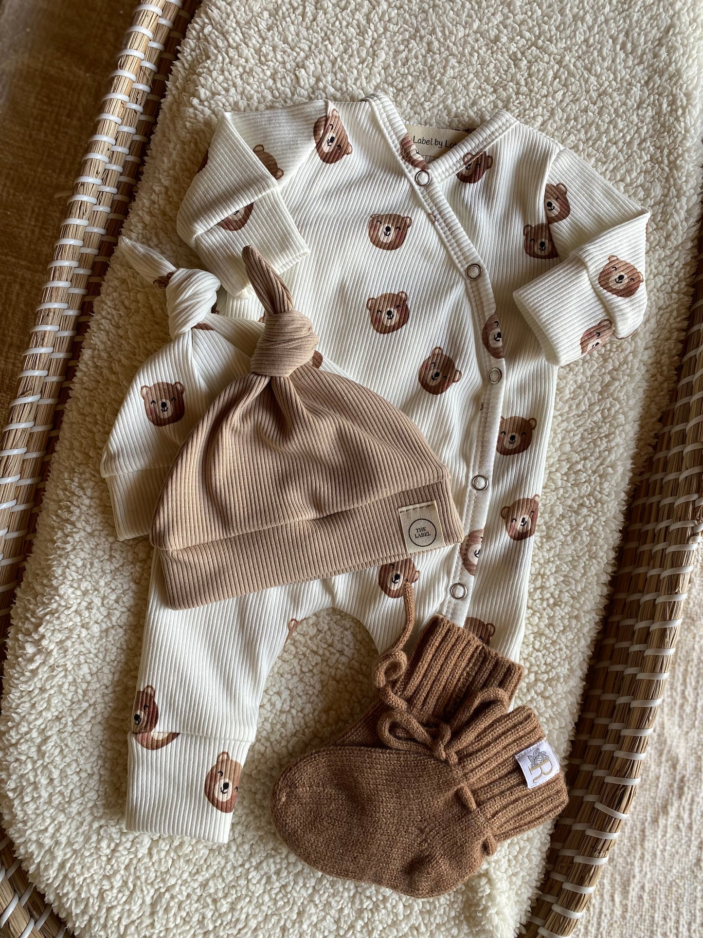 Uniseks boxpakje beertjes offwhite ribstof