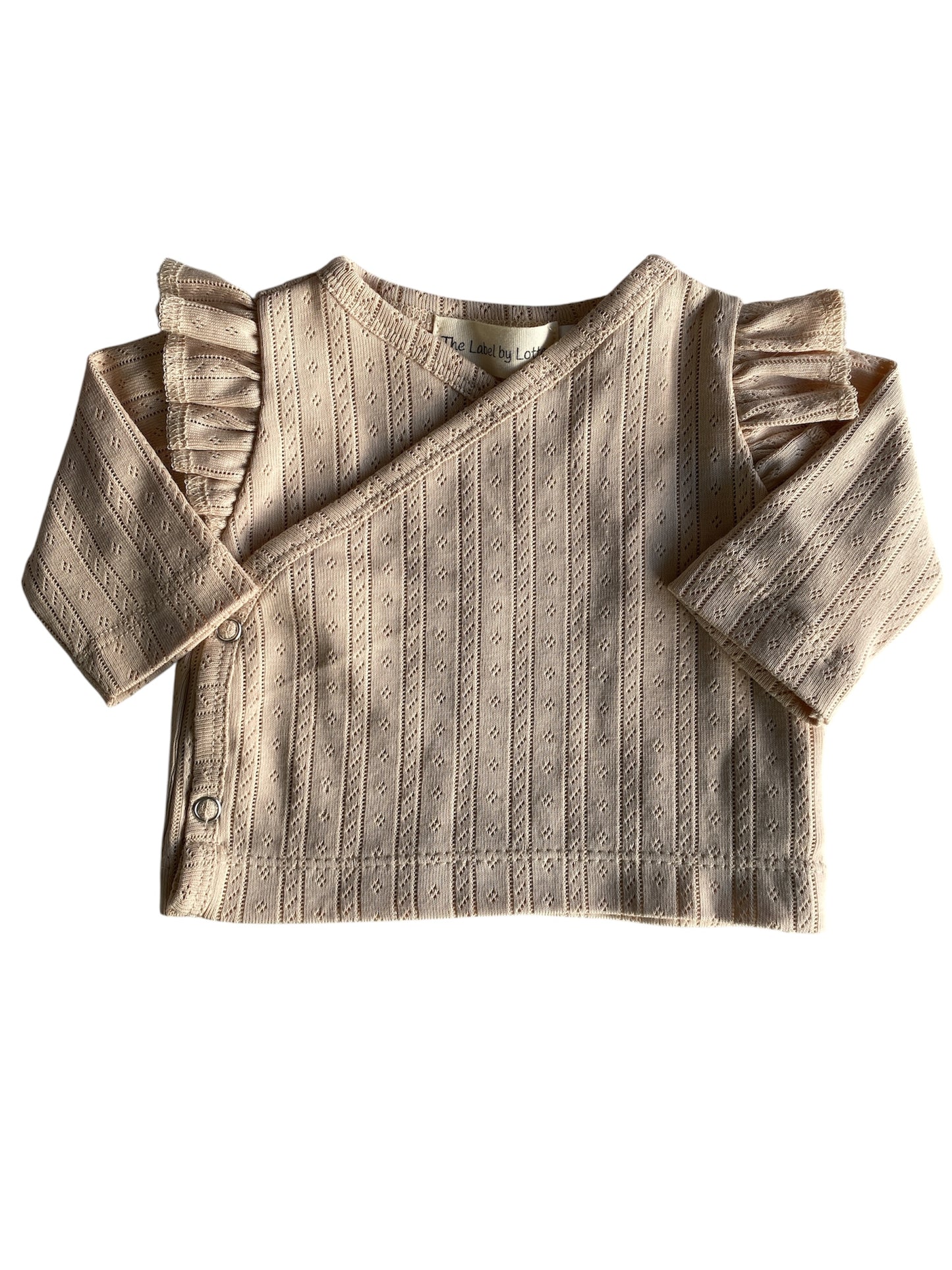 Meisjes overslagshirtje pointelle stof beige