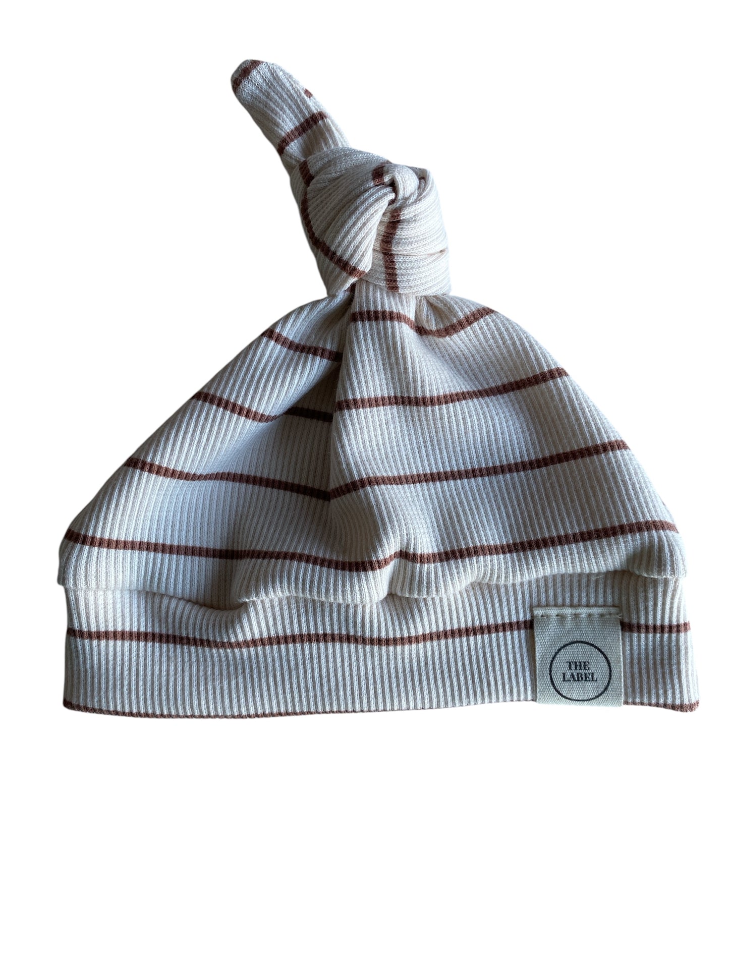 Newborn jongens knoopmutsje streepjes bruin/beige