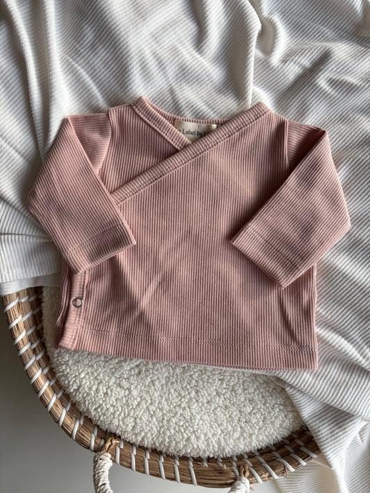 Meisjes overslagshirtje ribstof blush roze