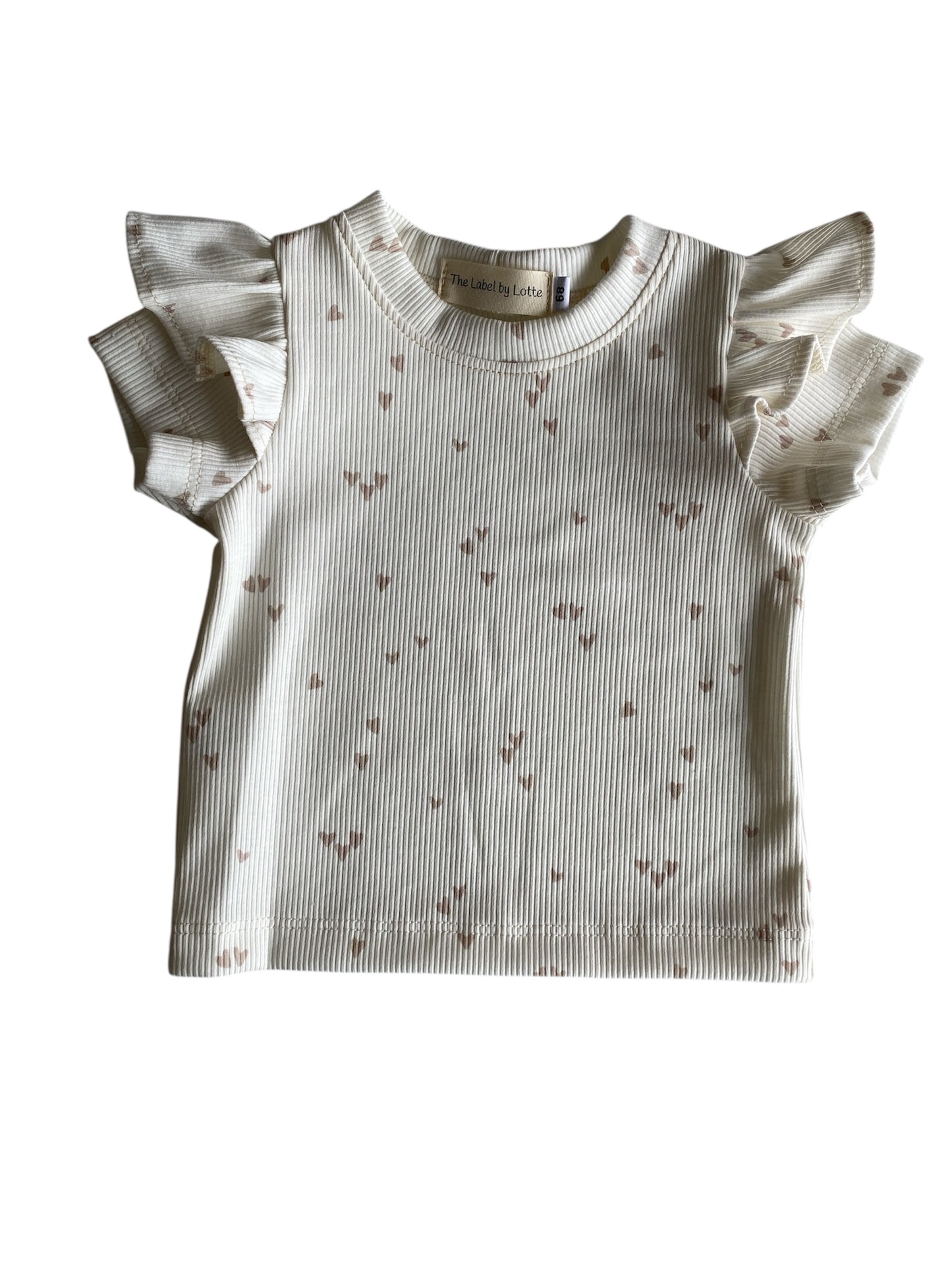 Meisjes T-shirt ruffle Lia hartjesprint zand – The Label by Lotte