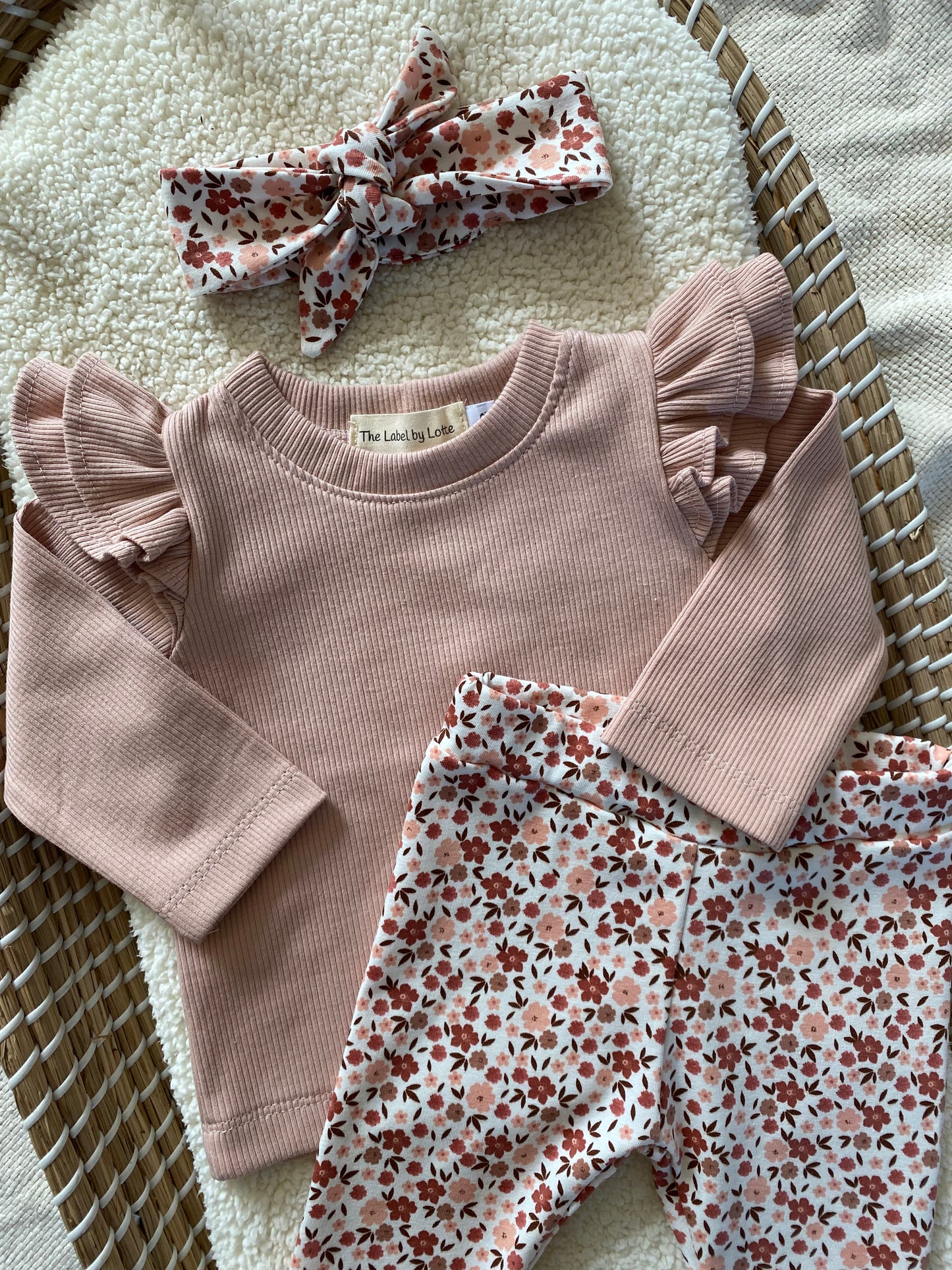 Meisjes babybroekje bloemenprint roest offwhite