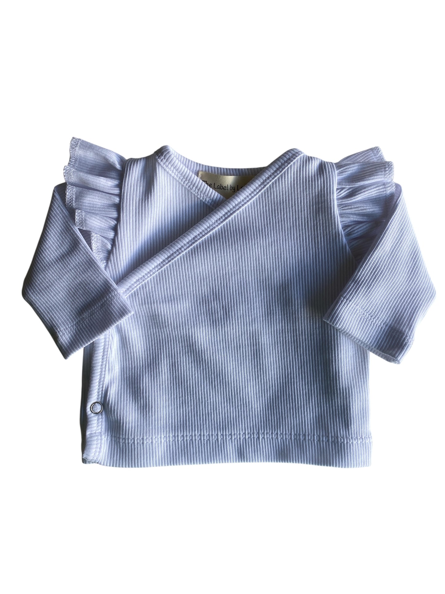 Meisjes overslagshirtje ribstof wit ruffle
