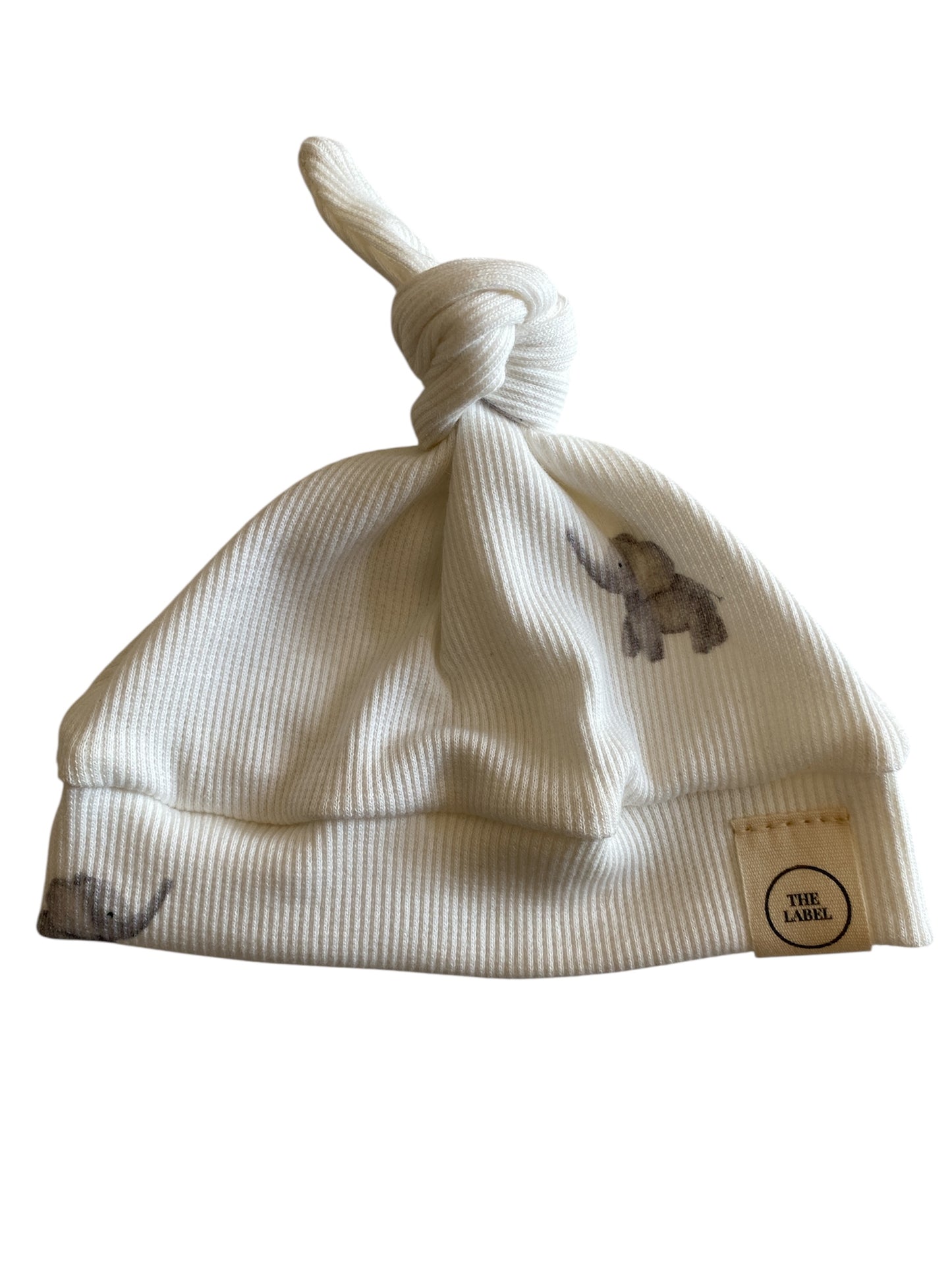 Newborn jongens knoopmutsje olifantjesprint beige