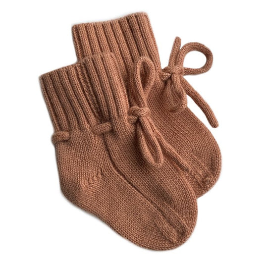 Merinowollen baby slofjes perzik