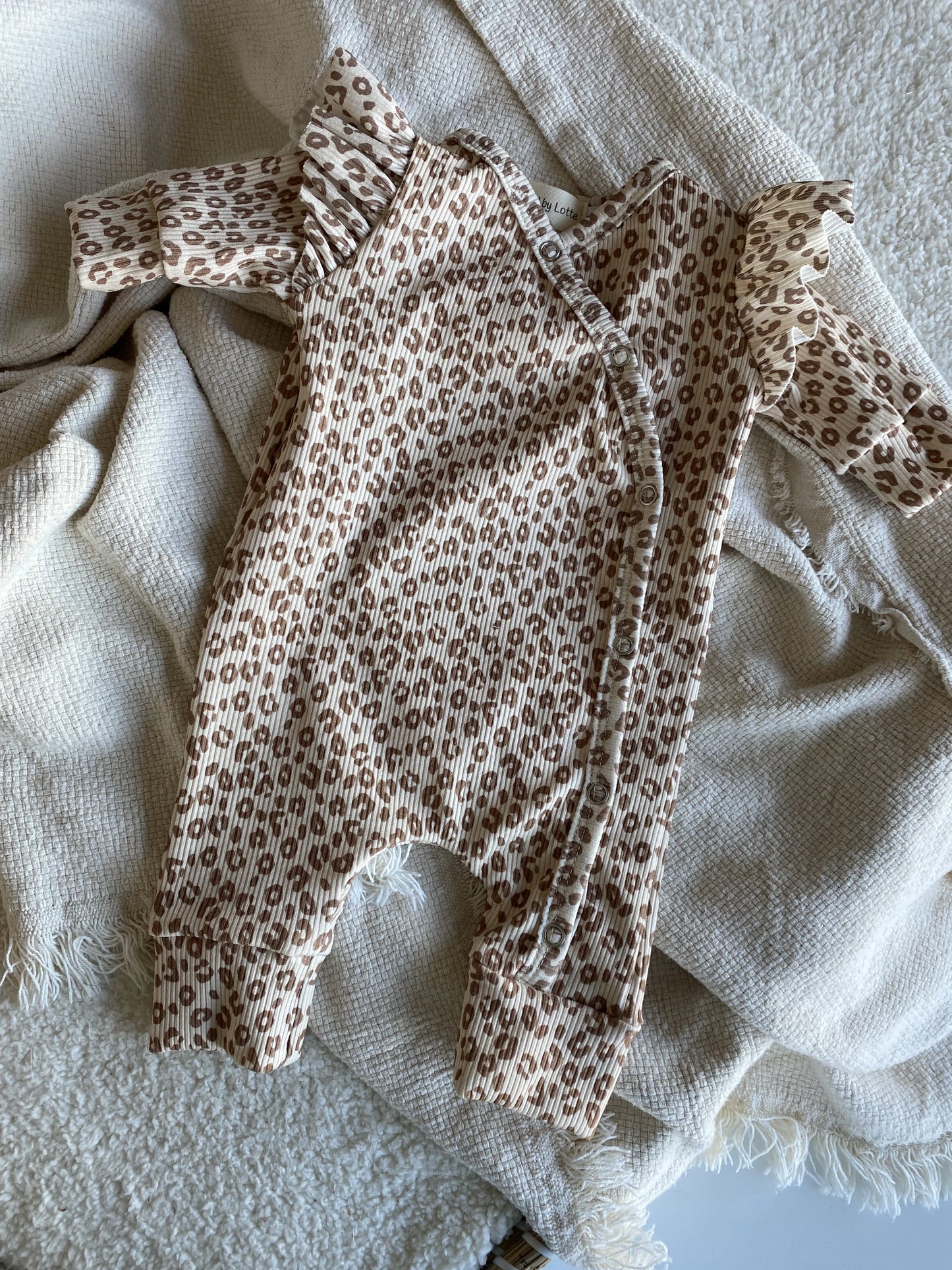 Meisjes boxpakje panterprint Kate beige ribstof