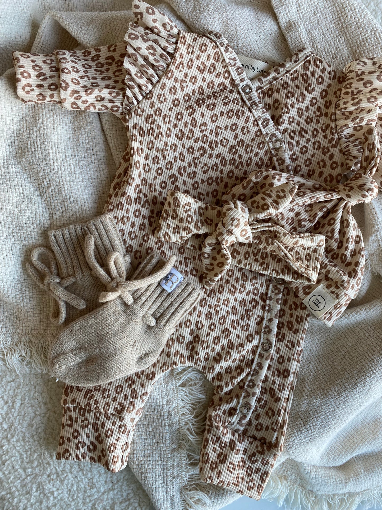 Meisjes boxpakje panterprint Kate beige ribstof