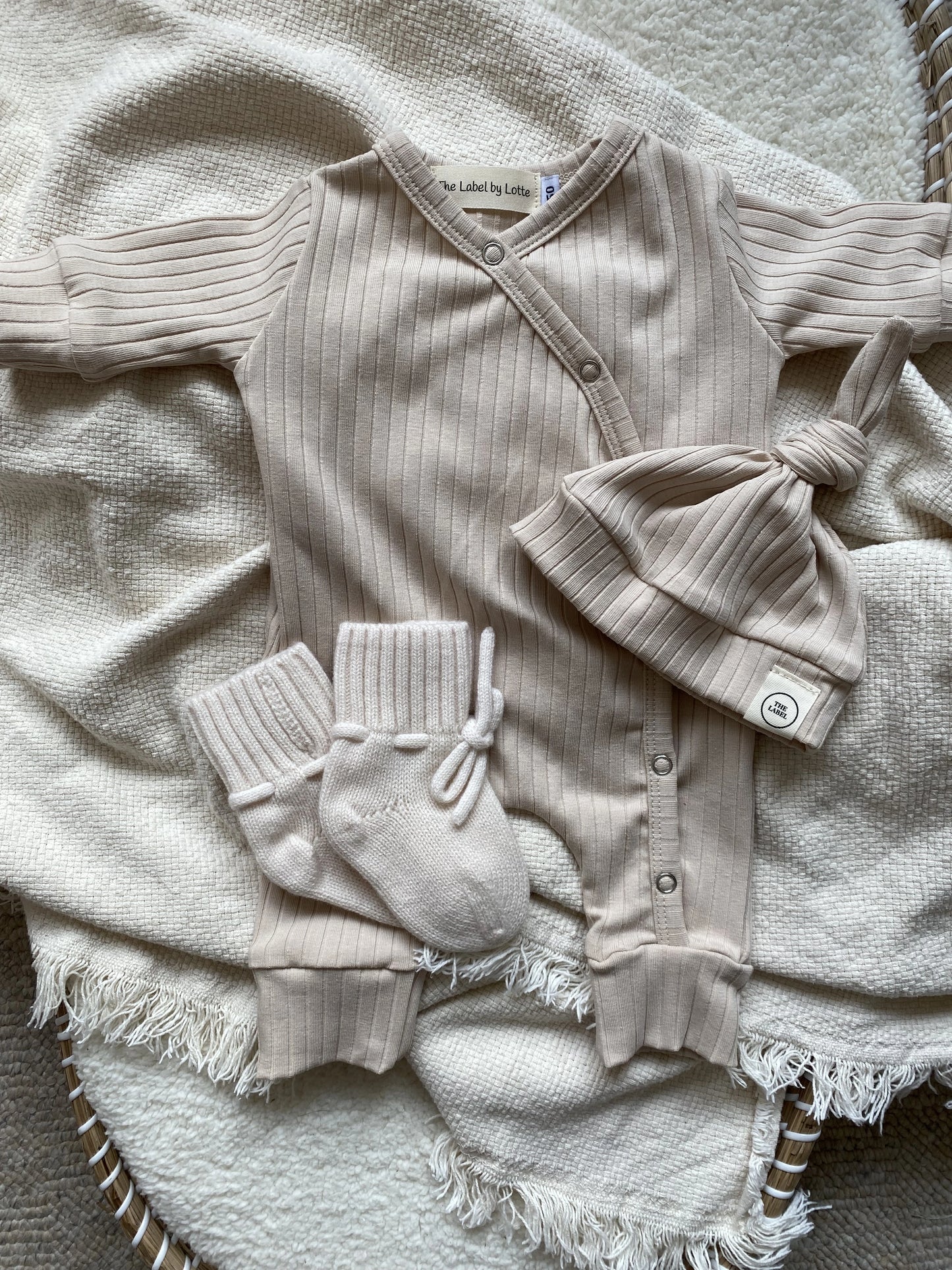 Uniseks boxpakje brede ribstof beige