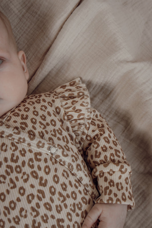 Meisjes boxpakje panterprint Kate beige ribstof