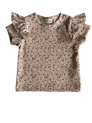 Meisjes T-shirt ruffle Lou bloemenprint zachtroze korte mouwen