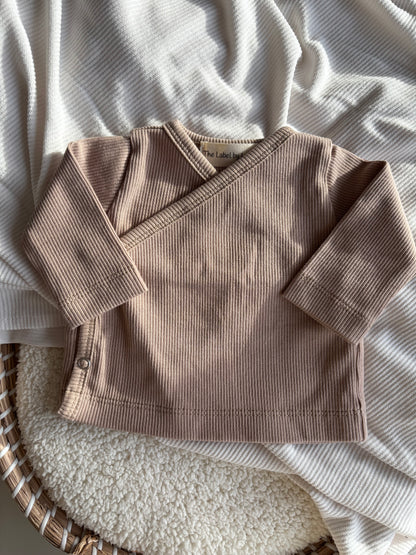 Uniseks overslagshirtje ribstof zand