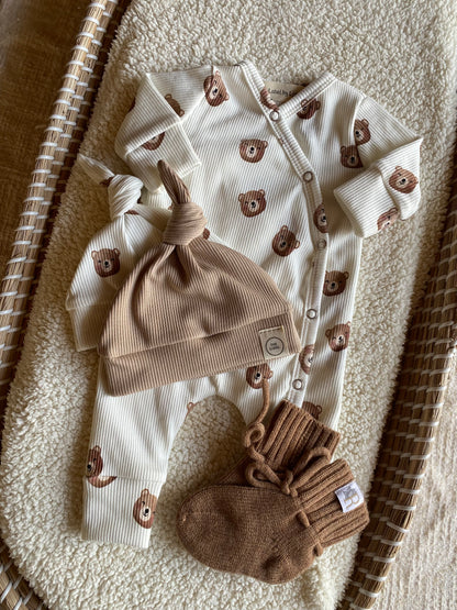 Uniseks boxpakje beertjes offwhite ribstof