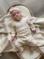 Boxpakje Jinthe bloemenprint met ruffle beige ribstof