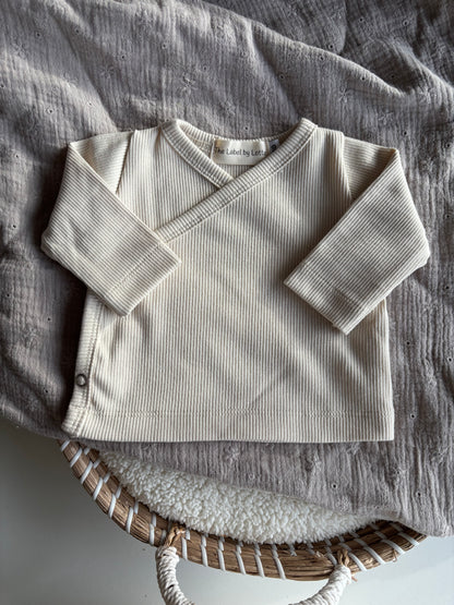 Uniseks overslagshirtje ribstof beige