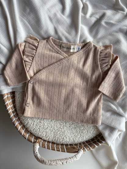 Meisjes overslagshirtje pointelle stof beige