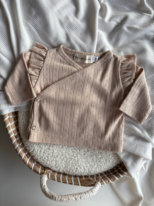 Meisjes overslagshirtje pointelle stof beige