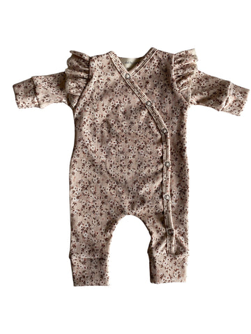 Meisjes boxpakje Lou bloemenprint zachtroze ribstof