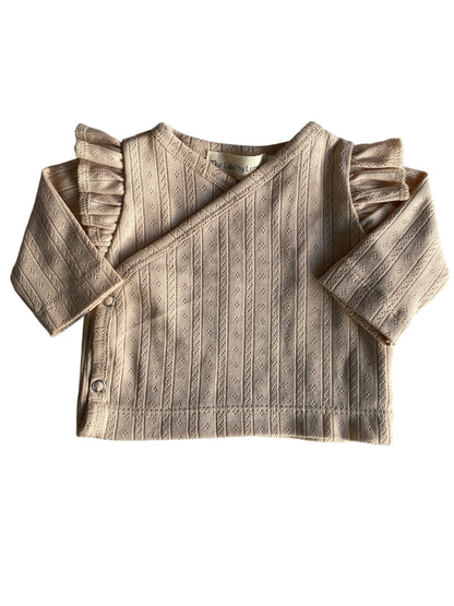 Meisjes overslagshirtje pointelle stof beige