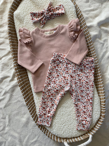 Meisjes babybroekje bloemenprint roest offwhite