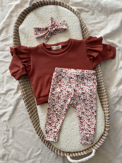 Meisjes babybroekje bloemenprint roest offwhite