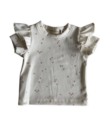 Meisjes T-shirt ruffle Lia hartjesprint zand – The Label by Lotte