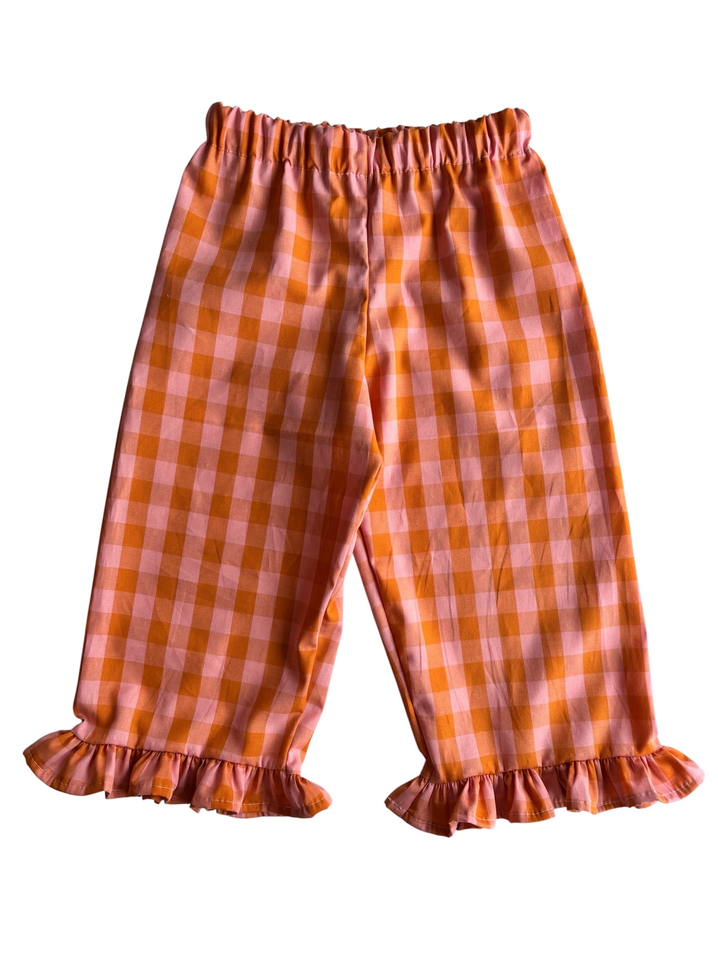 Broek met ruffle ruitjes oranje roze
