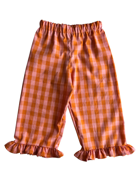 Broek met ruffle ruitjes oranje roze