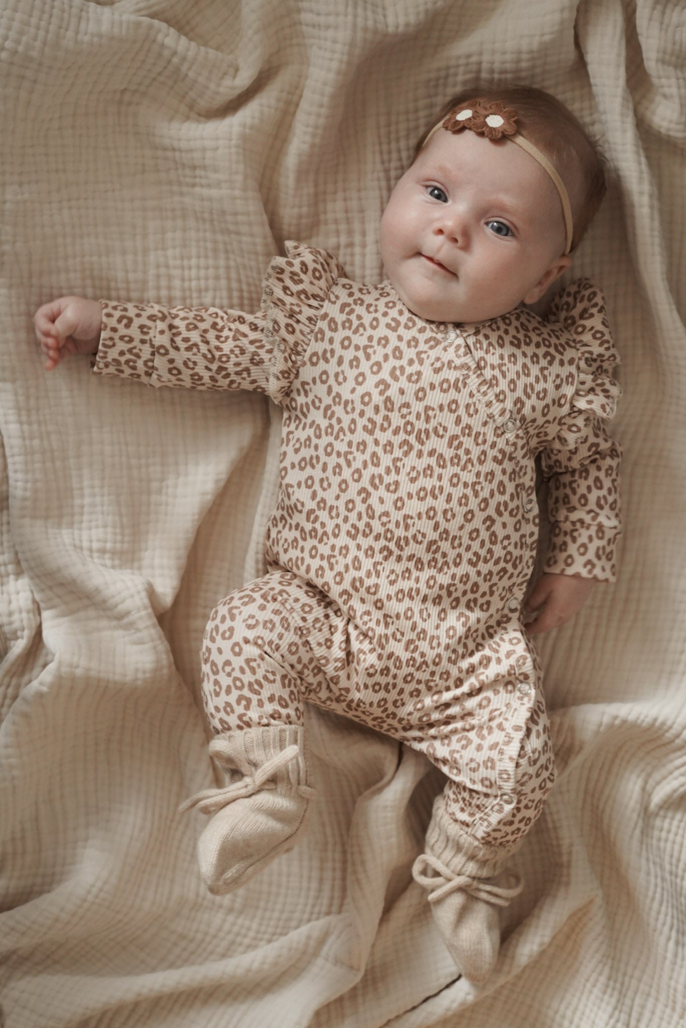 Meisjes boxpakje panterprint Kate beige ribstof