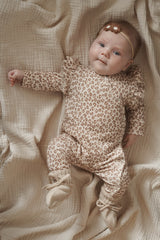 Meisjes boxpakje panterprint Kate beige ribstof