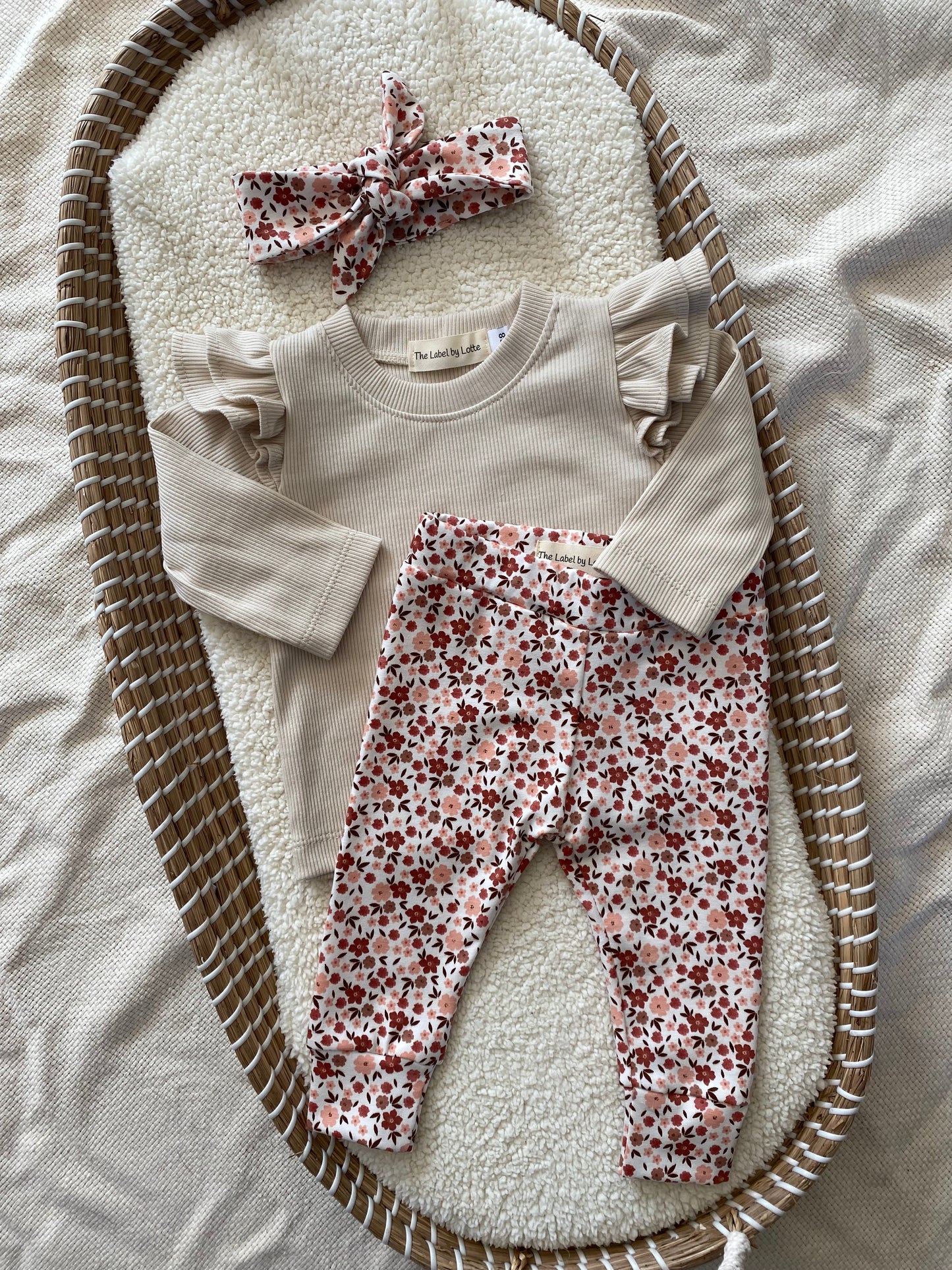 Meisjes babybroekje bloemenprint roest offwhite