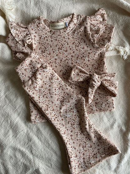 Meisjes T-shirt ruffle Lou bloemenprint zachtroze