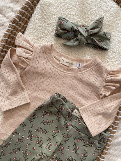 Meisjes babybroekje takjes met bloemen groen
