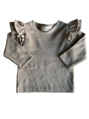 Meisjes t-shirt dubbel ruffletje ribstof zand