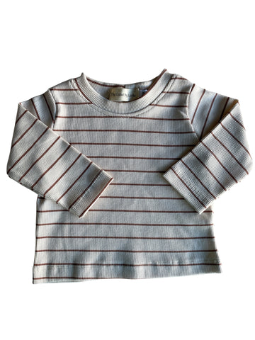 Jongens t-shirt streepjes ribstof beige/bruin