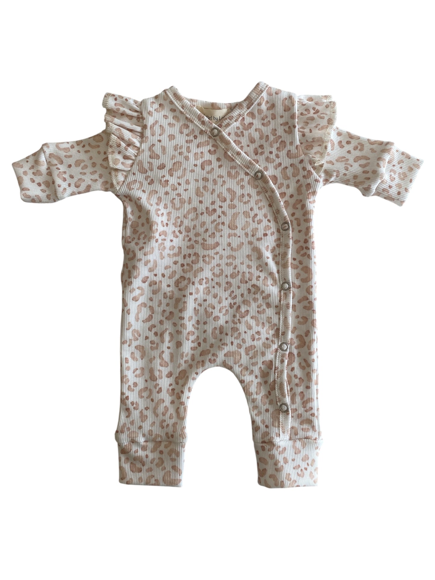 Meisjes boxpakje Loué panterprint peach/wit ribstof