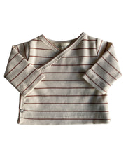 Jongens overslagshirtje ribstof streepje beige/bruin