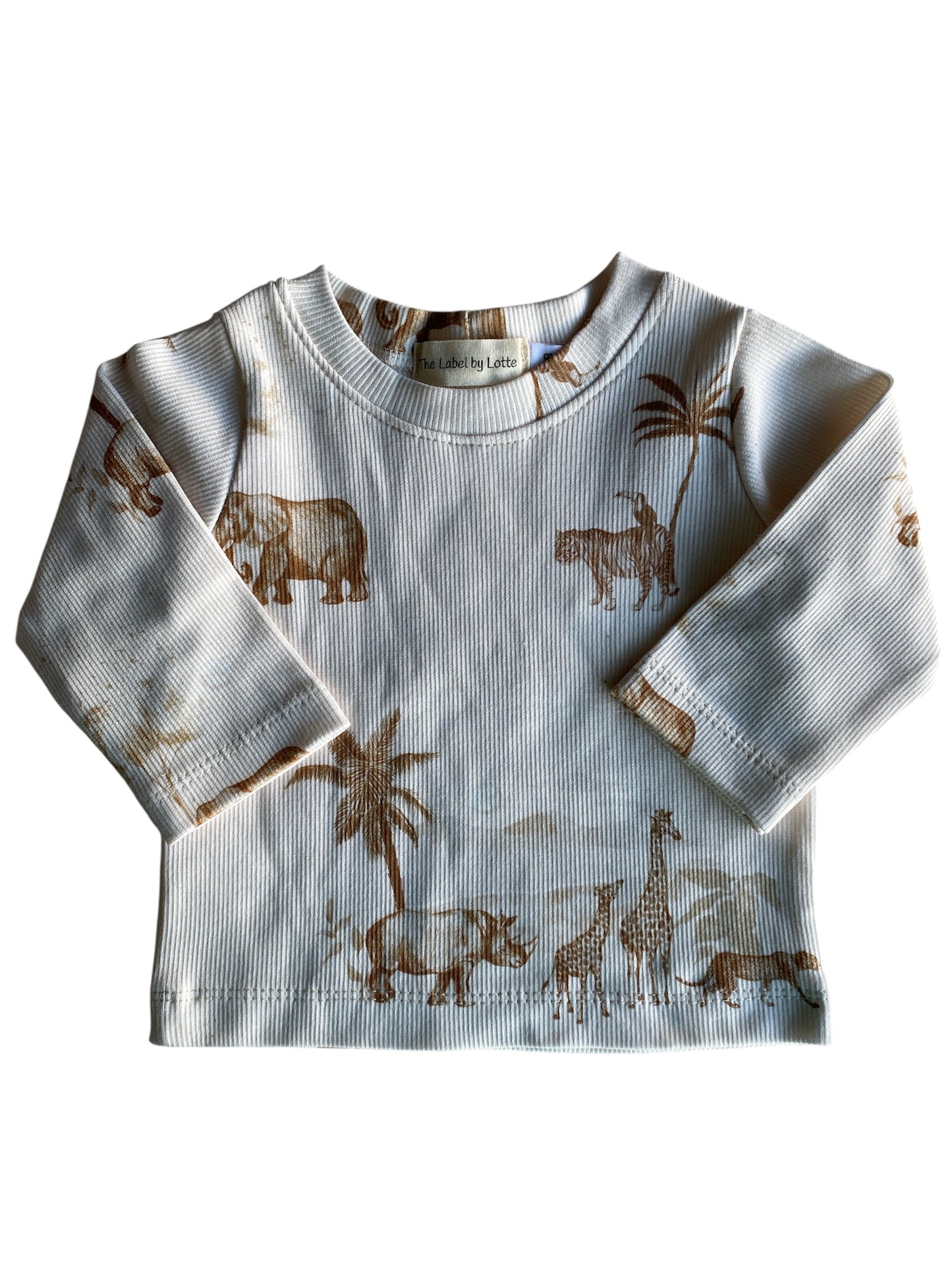 Jongens t-shirt safari dieren ribstof beige/bruin