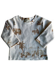 Jongens t-shirt safari dieren ribstof beige/bruin