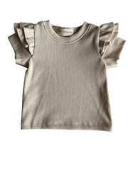 Meisjes T-shirt dubbel ruffletje beige kote mouwen