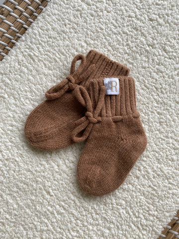 Merinowollen baby slofjes bruin