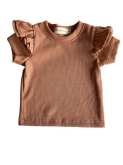 Meisjes T-shirt dubbel ruffletje peach korte mouwen