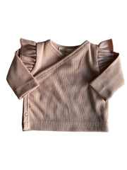 Meisjes overslagshirtje ribstof blush roze ruffle