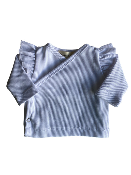 Meisjes overslagshirtje ribstof wit ruffle