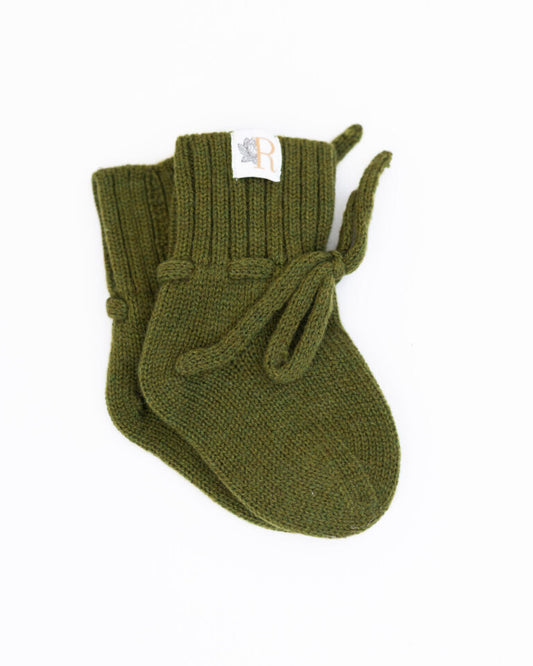 Merinowollen groen slofjes baby