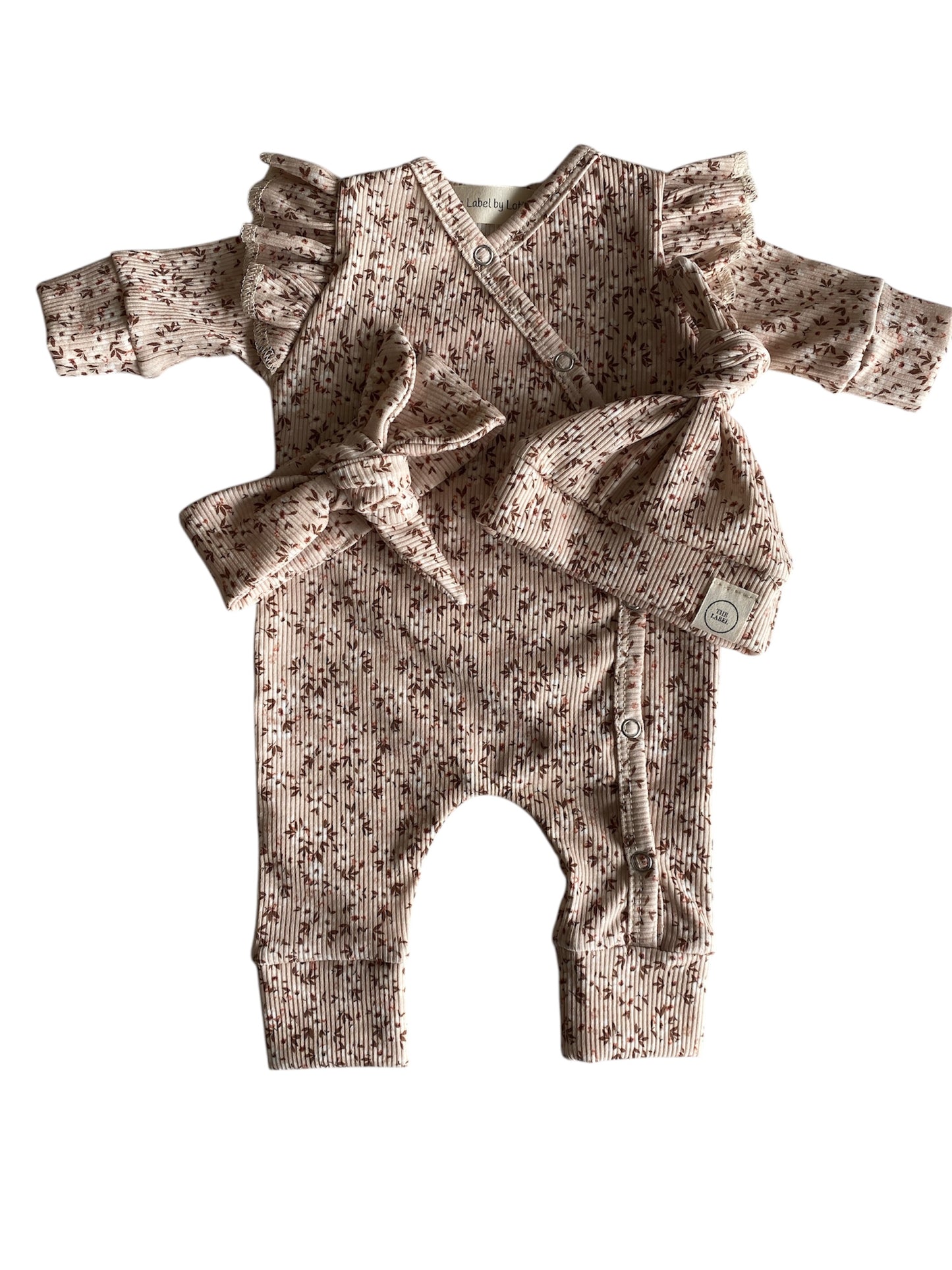 Meisjes boxpakje Lou bloemenprint zachtroze ribstof