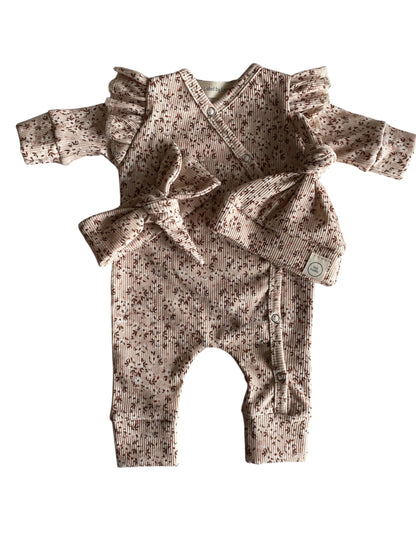 Meisjes boxpakje Lou bloemenprint zachtroze ribstof