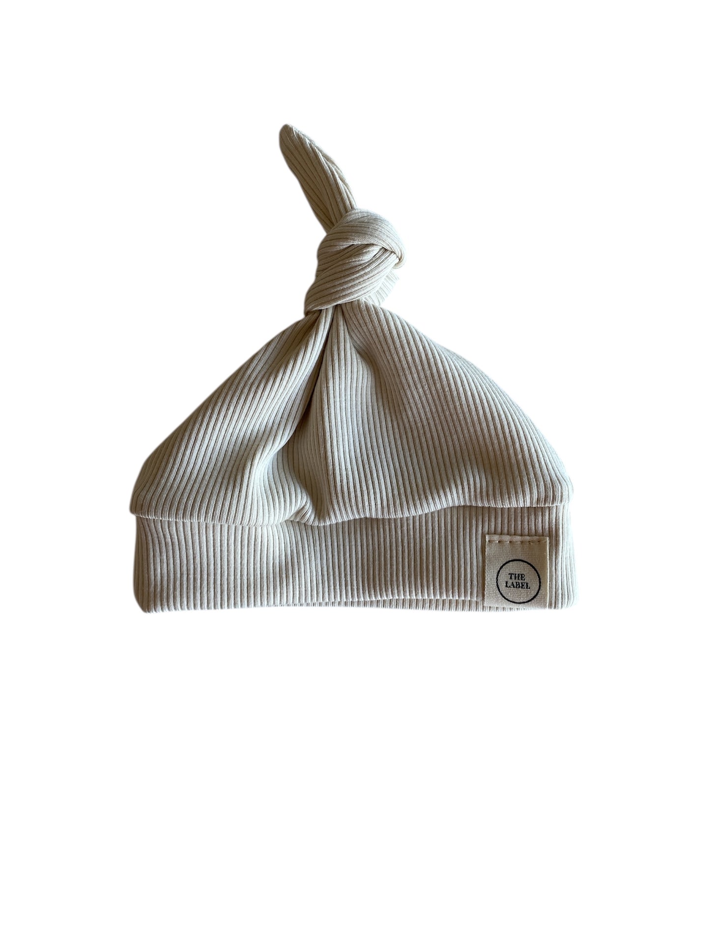 Uniseks knoopmutsje ribstof beige