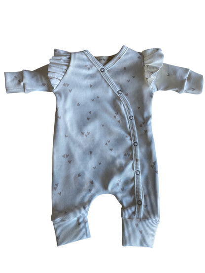 Meisjes boxpakje Lia hartjesprint beige ribstof