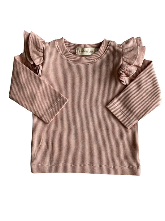 Meisjes t-shirt dubbel ruffletje ribstof blush roze
