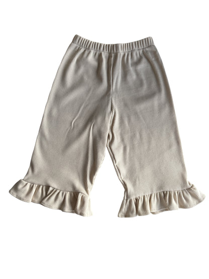 Meisje broek met wijde pijpen en ruffle beige